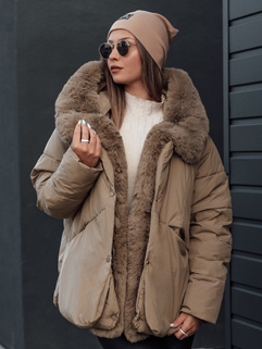 LUNAVI Damen gesteppte Winterjacke mit Fell hellbeige Dstreet TY4665_1