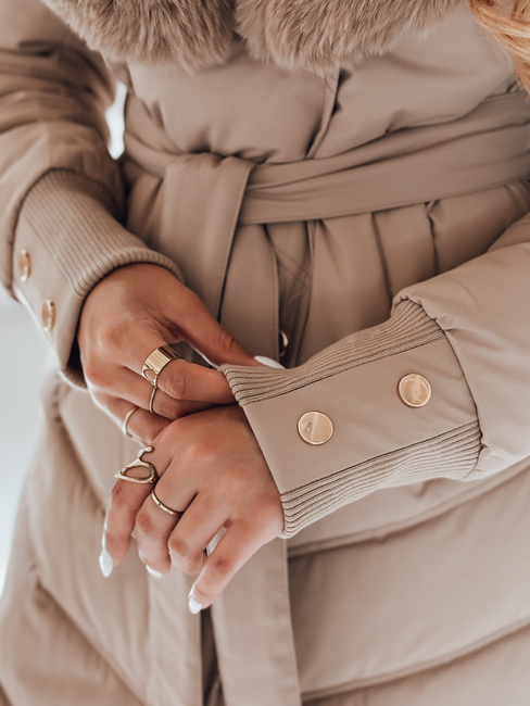 Damen Winterjacke gesteppt mit Pelz camel Dstreet TY5077