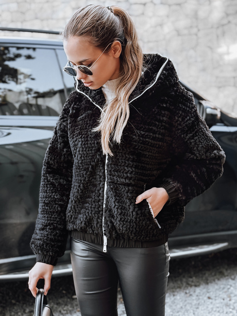 Damen Pelzjacke mit Kapuze schwarz Dstreet TY5271