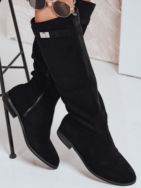 Damen Wildleder Stiefel mit niedrigen Absätzen schwarz Dstreet ZY1090