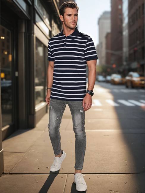 Gestreiftes Herren-Polohemd navyblau Dstreet PX0637
