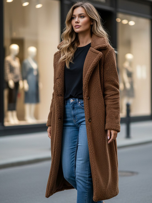 Damen Wintermantel Teddyfell lang camel Dstreet NY0759z