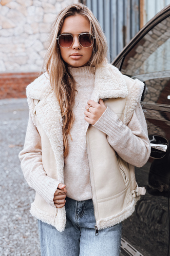 Damen Lederweste mit Schafsfell beige Dstreet TY5238