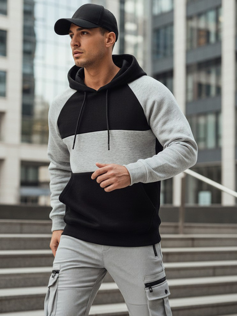 Herren-Kapuzenpullover mit grauen und schwarzen Streifen Dstreet BX5902