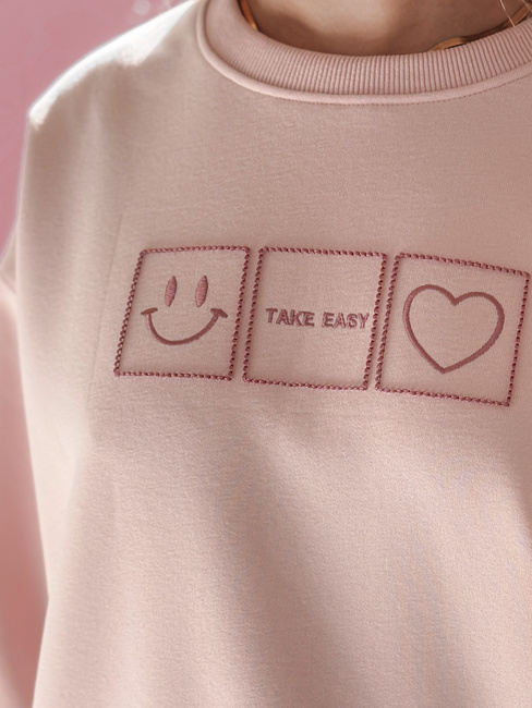 Damen Sweatshirt in Übergröße mit Stickerei EASYJOY rosa Dstreet BY1513