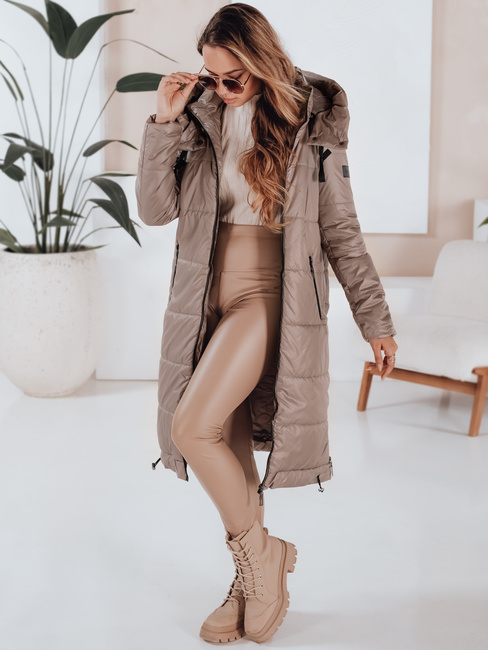 Damen Übergangsjacke ORVITA gesteppt mit Kapuze dunkelbeige Dstreet TY5027