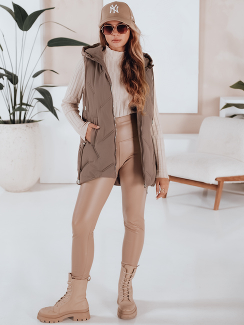 Damen Steppweste mit Kapuze dunkelbeige Dstreet TY5109