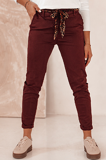 Damen CHARMYOU Denim-Hose mit Gürtel burgund Dstreet UY2271