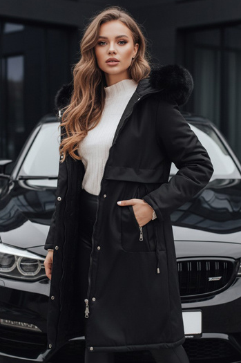 Damen Winter Parka Jacke mit Pelz schwarz Dstreet TY5113