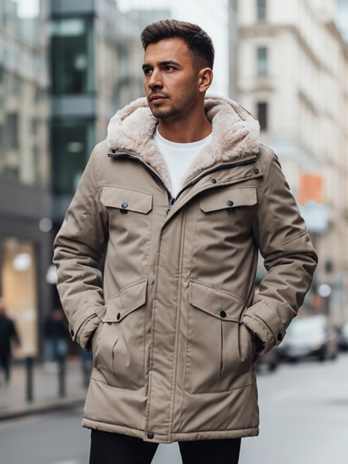Herren Winter Parka Jacke mit Kapuze beige Dstreet TX4969z