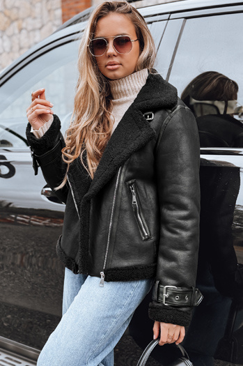 Damen Ramones Jacke mit Schafsfell schwarz Dstreet TY5239