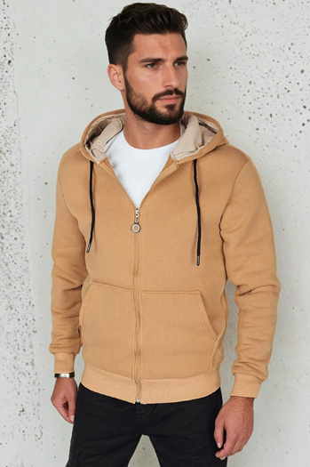 Herren Sweatshirt mit Kapuze und Reißverschluss in camel Dstreet BX5864
