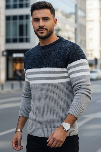 Grauer gestreifter Pullover für Männer Dstreet WX2230