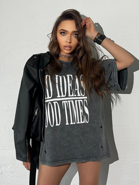 Damen bedrucktes T-Shirt HAYATOUS graphit Dstreet RY2637