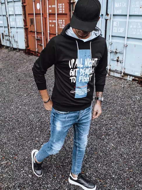 Herren Kapuzenpullover mit Aufdruck Schwarz Dstreet BX5396