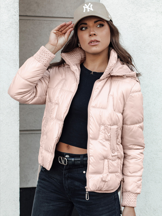 Damen FASHWARM kurze Steppjacke mit Kapuze rosa Dstreet TY4641