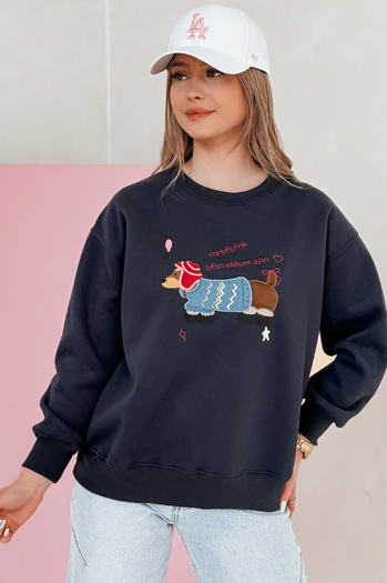 Damen Sweatshirt in Übergröße mit Stickerei DOGSWEETY navy blau Dstreet BY1480