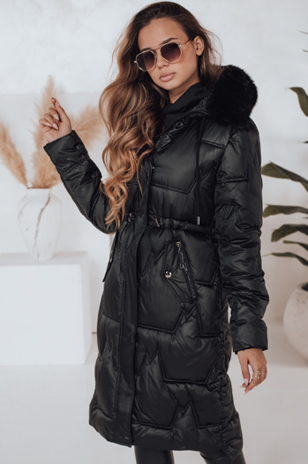 Damen Winter lange Steppjacke mit Kunstpelz schwarz Dstreet TY5072