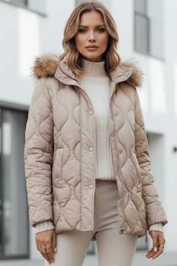 Damen Winterjacke LUMORE gesteppt mit Kapuze beige Dstreet TY5011
