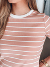 Damen Basic gestreiftes T-Shirt LINESS rosa Dstreet RY2809