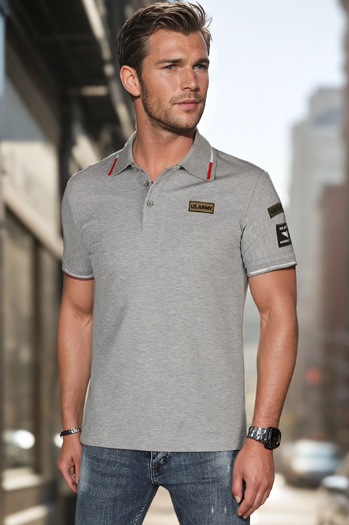 Herren Poloshirt mit Patches grau Dstreet PX0633