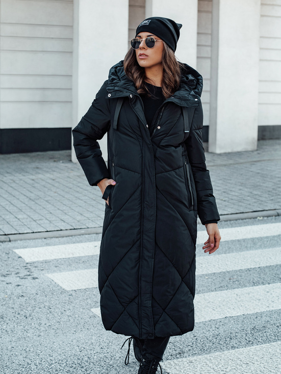 Lange Damen Winter Steppjacke mit Kapuze STREETFIT schwarz Dstreet TY4599