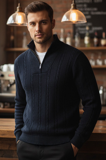 Herren Pullover mit Stehkragen navy blau Dstreet WX2326