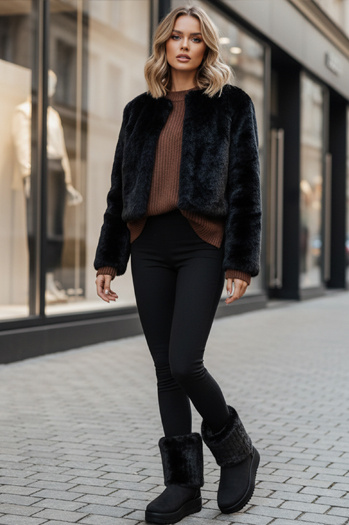 Schwarze Wildleder-Schneestiefel für Frauen Dstreet ZY1279