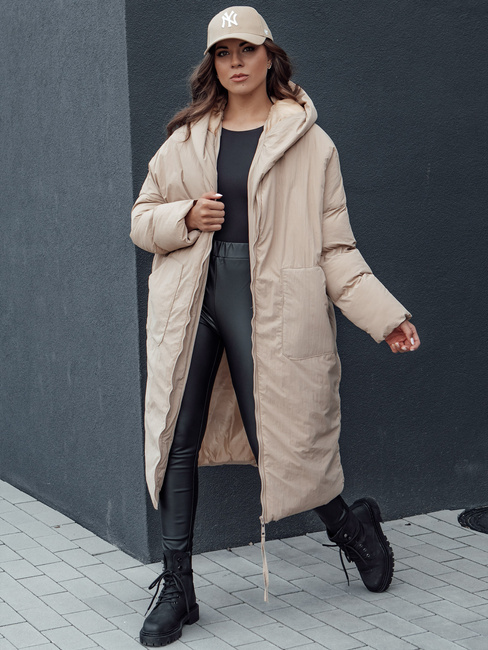 Lange Damen Winterjacke mit Kapuze MELVIN dunkelbeige Dstreet TY4509
