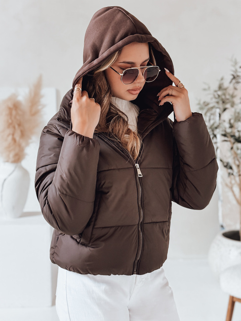 Kurze Damen GLAMVO Daunenjacke mit Kapuze braun Dstreet TY4951