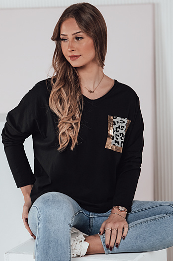 GLAMZONE Damen Oversize Bluse mit Druck schwarz Dstreet RY2682