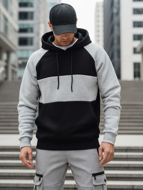 Herren-Kapuzenpullover mit grauen und schwarzen Streifen Dstreet BX5902