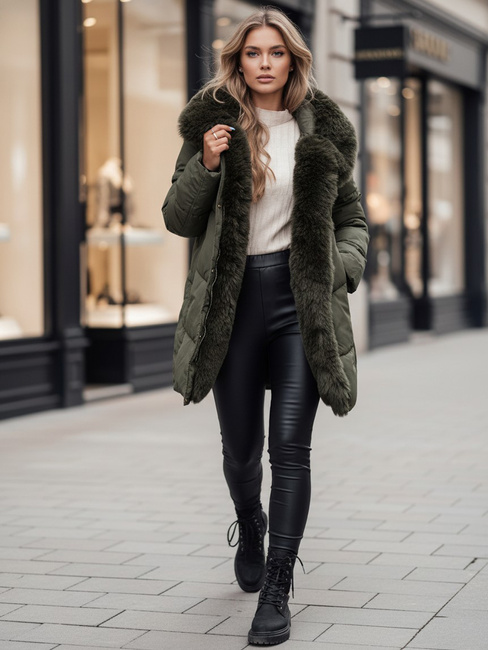 Damen Winterjacke MORISIO lang gesteppt mit Kapuze grün Dstreet TY4671z