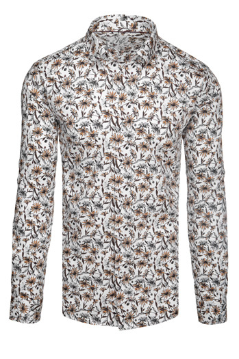 Herrenhemd mit Blumenmuster weiß Dstreet DX2667