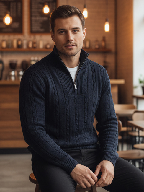 Herren Pullover mit Stehkragen navy blau Dstreet WX2326