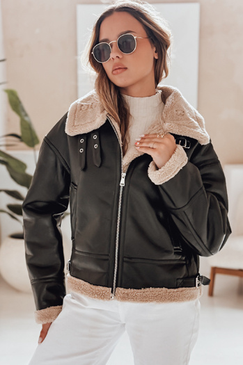 Damen Lederjacke SHEREB mit Schafsfell schwarz Dstreet TY4756