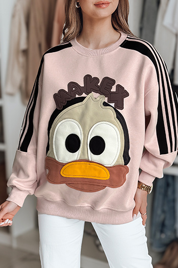 Damen Sweatshirt in Übergröße mit Aufnähern CUTE MAKEX rosa Dstreet BY1493