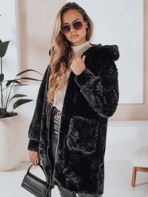 MISSFLUFF Damen Pelzmantel schwarz Dstreet TY4982