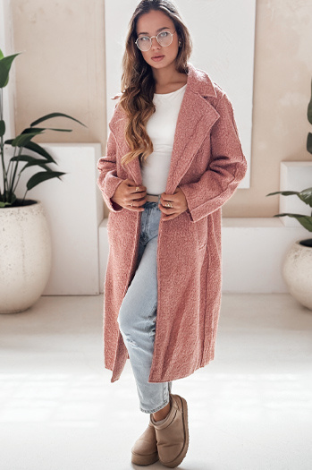 Langer Damenmantel aus Schafsfell rosa Dstreet NY0755