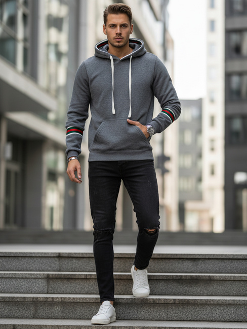 Grauer Kapuzenpullover für Männer Dstreet BX5946