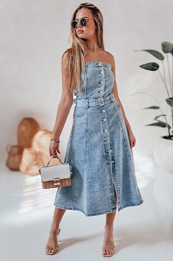 Midikleid aus Denim mit Gürtel SUMMER SKY blau Dstreet EY2585