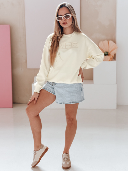 Damen Sweatshirt in Übergröße mit Stickerei EASYJOY ecru Dstreet BY1515