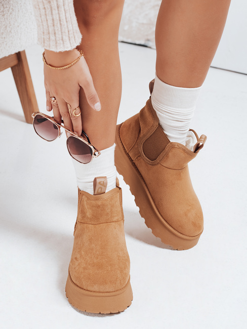 Damen Plateau-Schneestiefel Wildleder camel Dstreet ZY1182