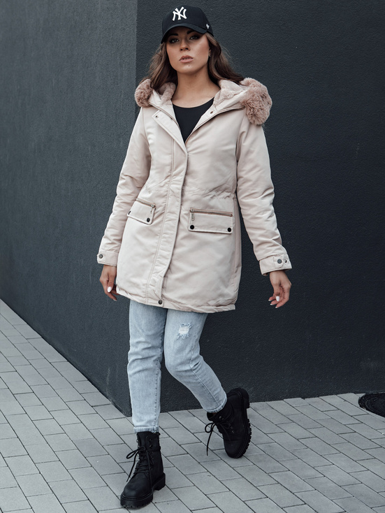 Damen Winter Parka Jacke mit Kapuze SNOWFALL beige Dstreet TY4490