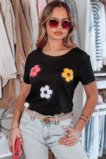 Damen T-Shirt mit Blumenmuster DAISYLA schwarz Dstreet RY2744