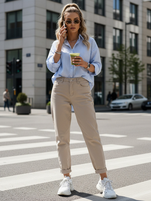 Damen-Jeans mit hoher Taille in Mama-Passform beige Dstreet UY2872