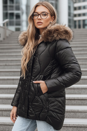 Damen Winterjacke mit Kunstpelz schwarz Dstreet TY5501
