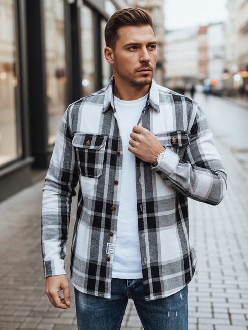 Schwarz-weiß kariertes Flanellhemd für Männer Dstreet DX2673