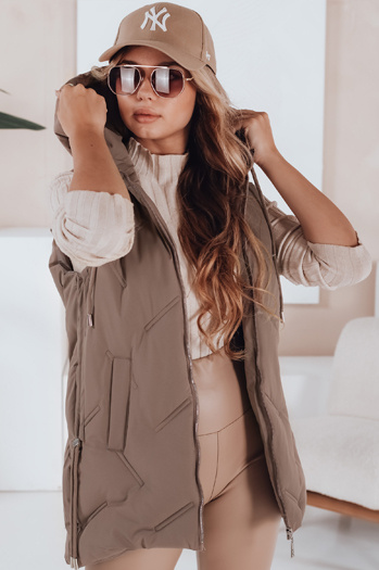 Damen Steppweste mit Kapuze dunkelbeige Dstreet TY5109