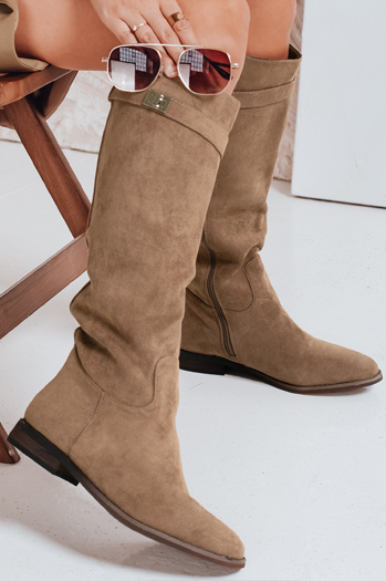 Damen Wildleder Stiefel mit niedrigem Absatz beige Dstreet ZY1088